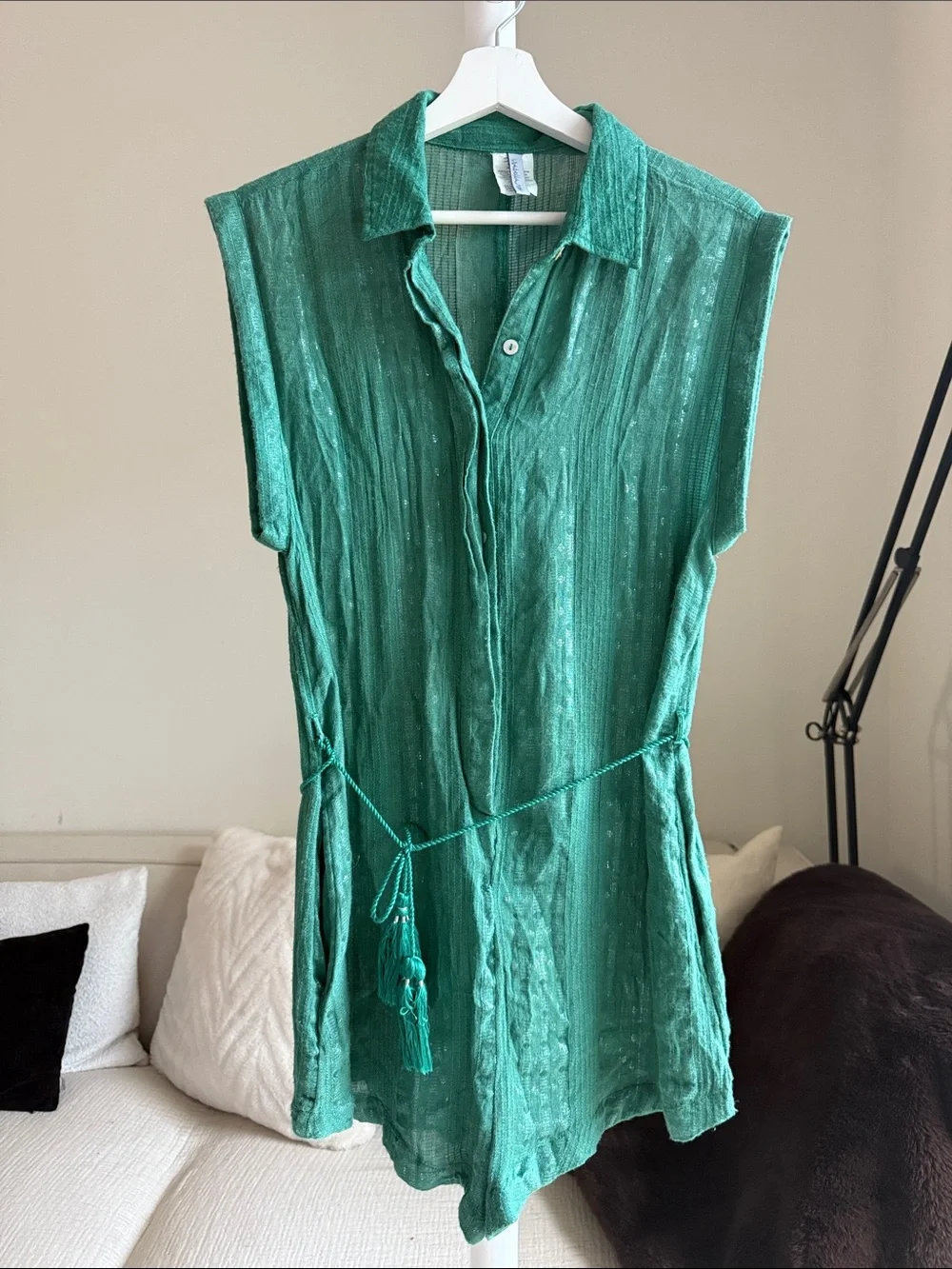 Isabella Rose Green Sleeveless Tie-Waist Romper Swim‎ Beach Cover boho style
